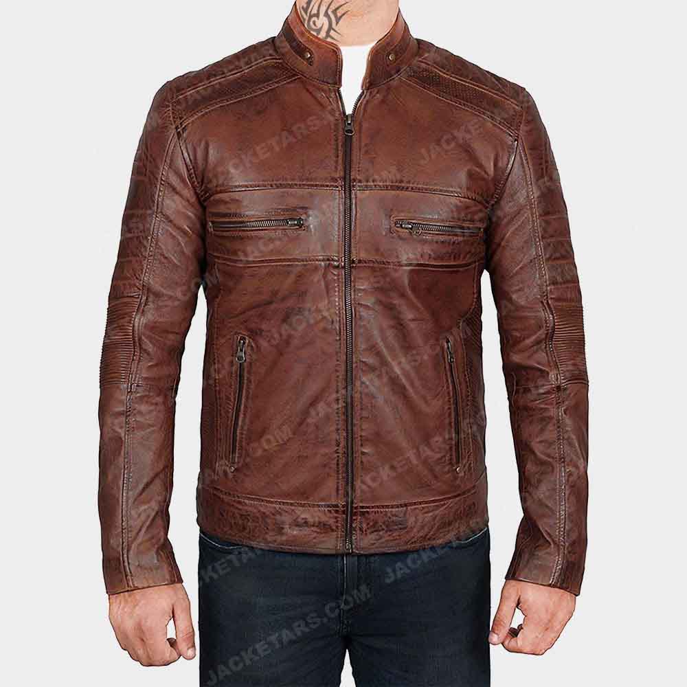 Mens Biker Wax Brown Leather Jacket | Brown Wax Leather Jacket