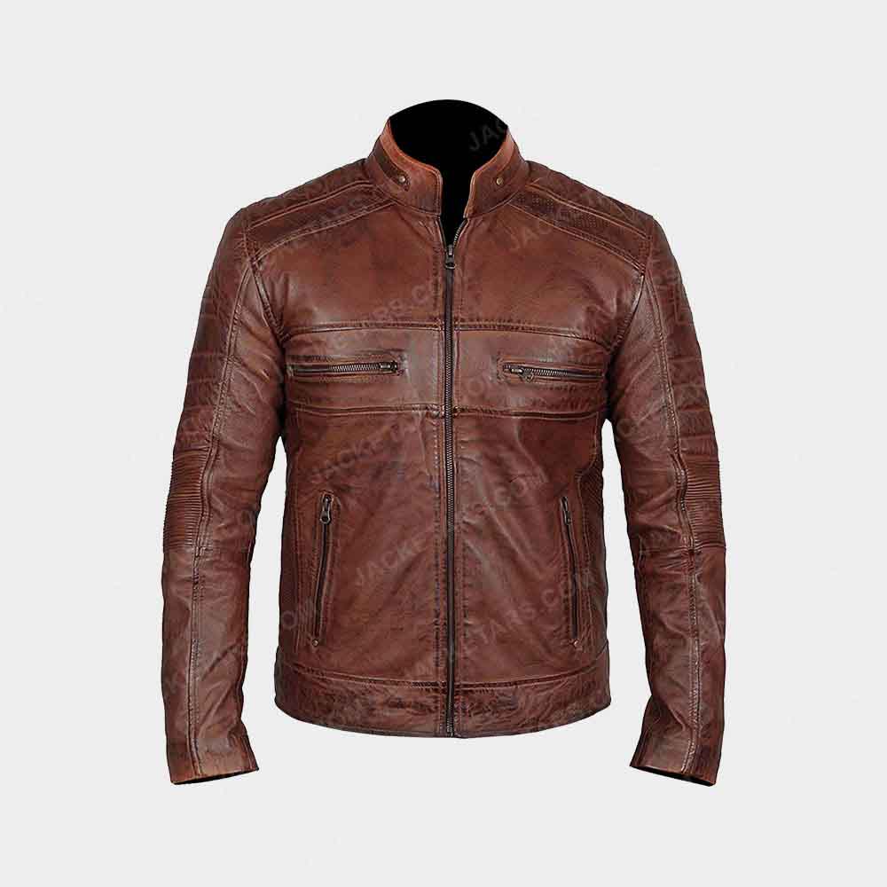 Mens Biker Wax Brown Leather Jacket | Brown Wax Leather Jacket