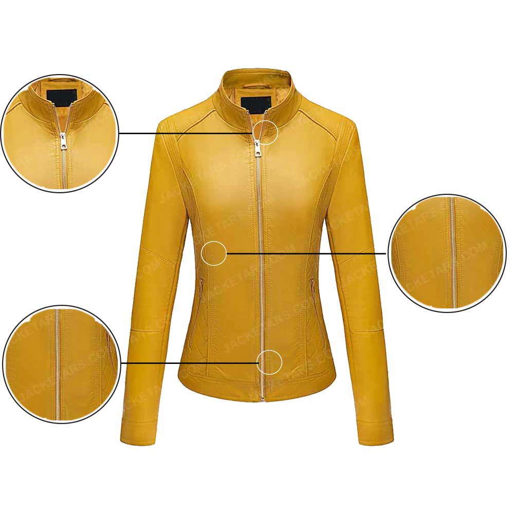 Womens Bellivera Yellow Leather Jacket Yellow Bellivera Leather Jacket