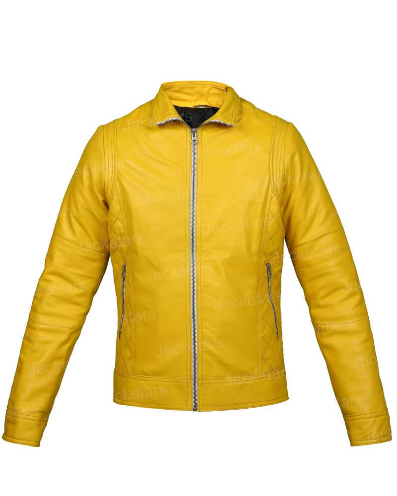 Women Bright Yellow Leather Jacket, Women Jacket, Mauvetree.com