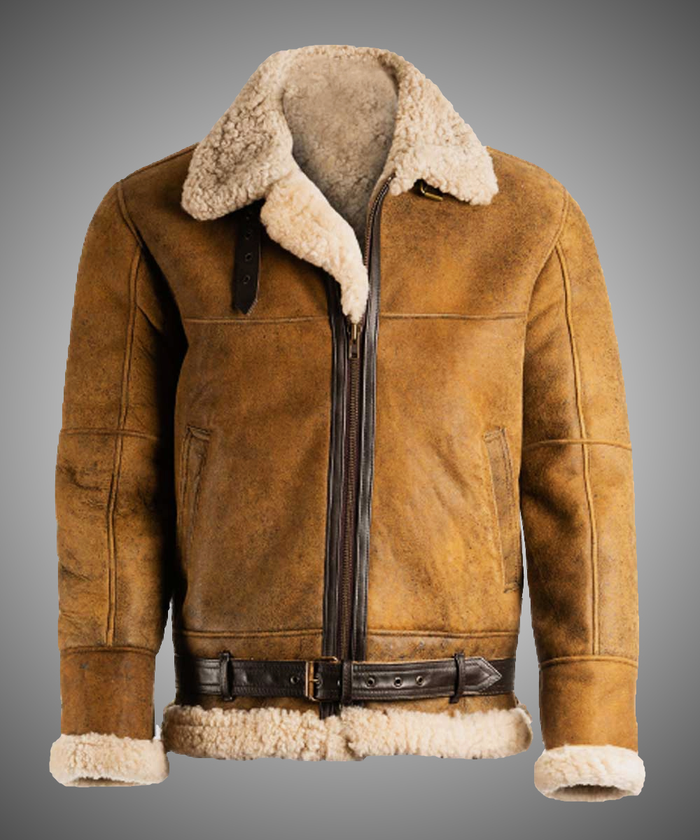 Mens Aviator Shearling Brown Leather Jacket | Fur Jackets