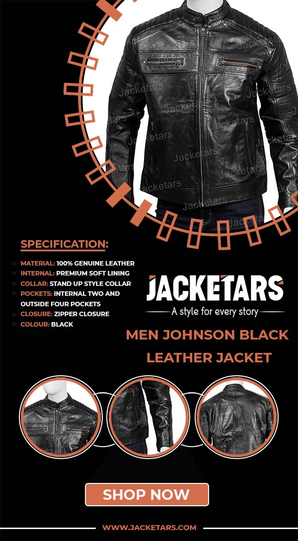 Men Johnson Black Leather Jacket info