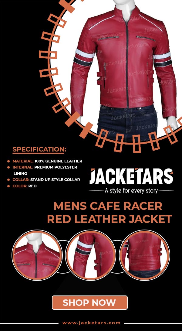 Mens cafe racer leather red jacket