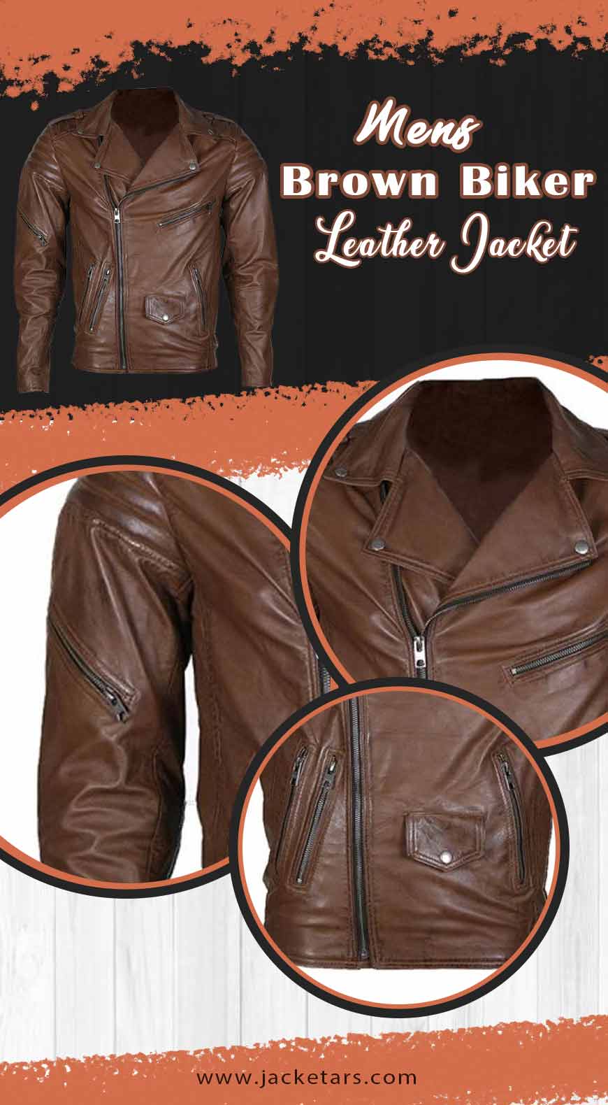 Mens Brown Biker Leather Jacket info