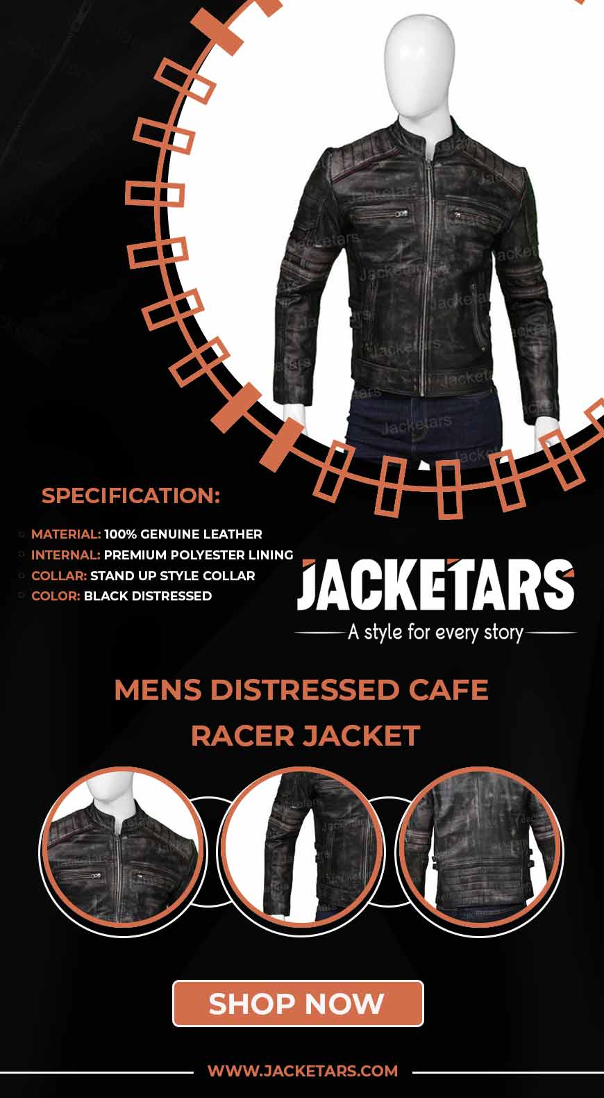 Mens Distressed Cafe Racer Jacket Info