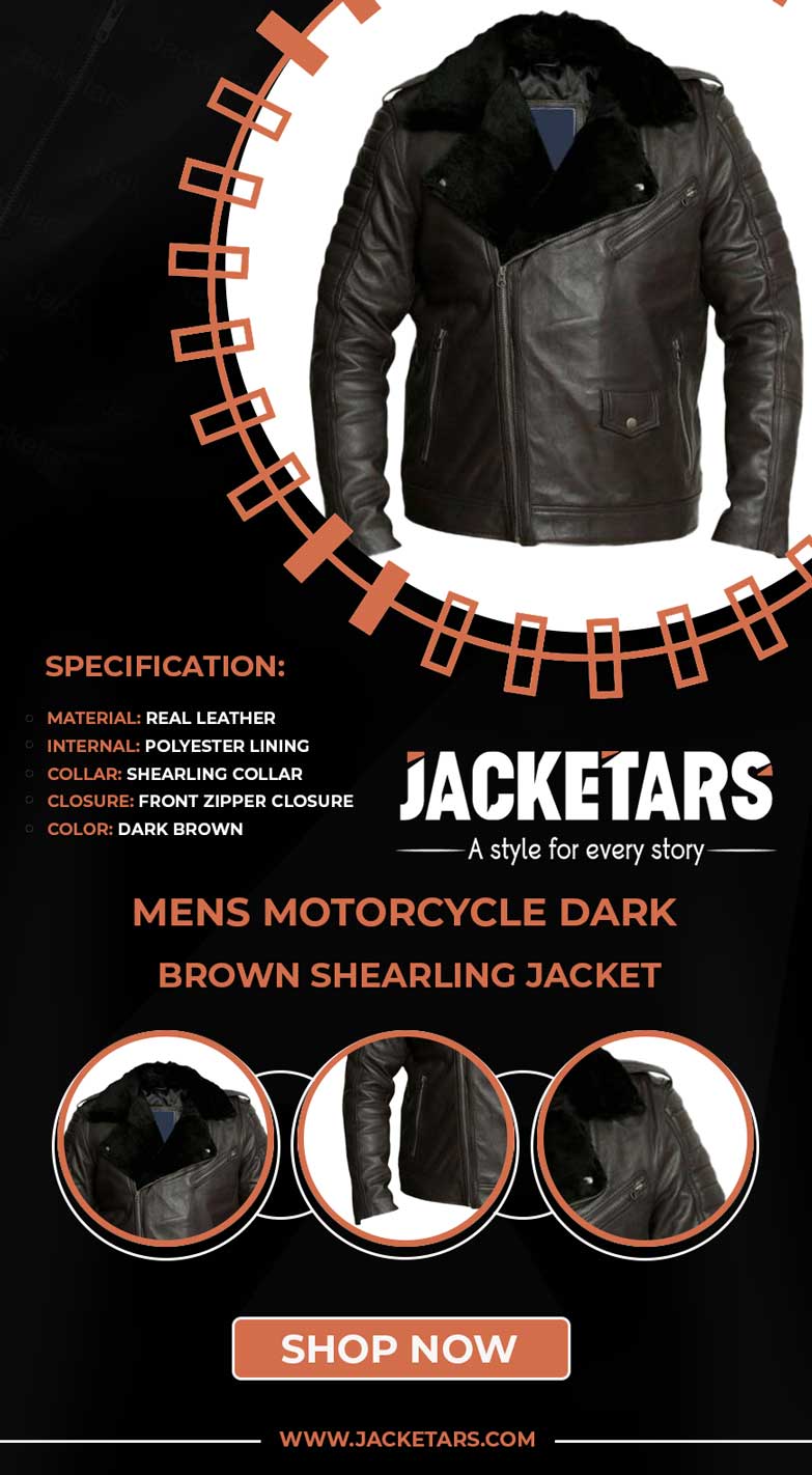 Mens Motorcycle Dark Brown Shearling Jacket info