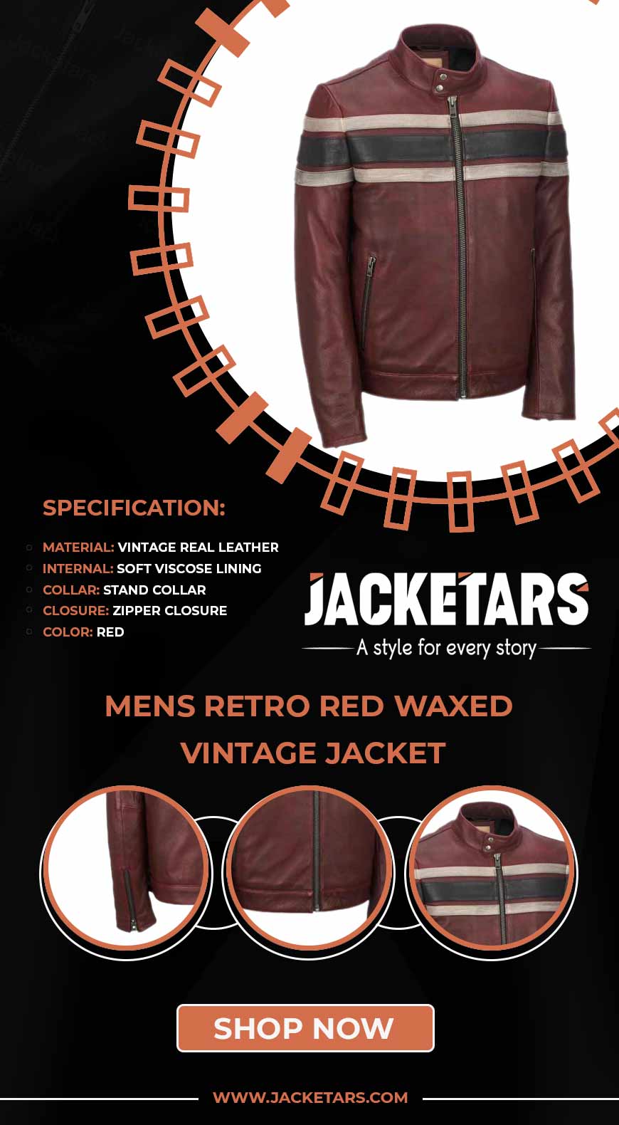 Mens Retro Red Waxed Vintage Jacket Info