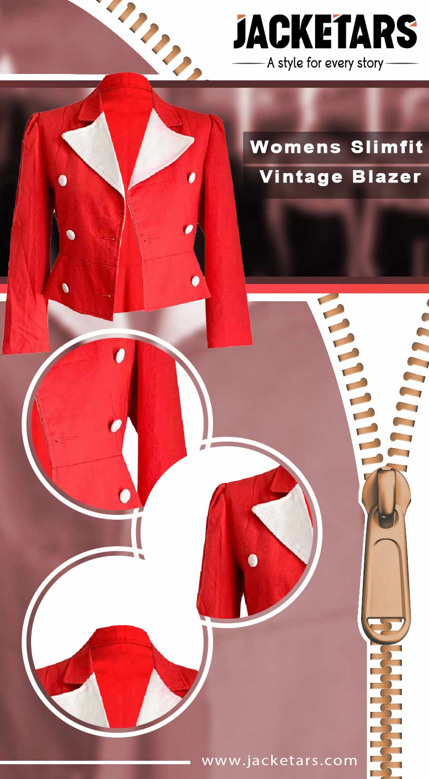Womens Slimfit Vintage Blazer Info
