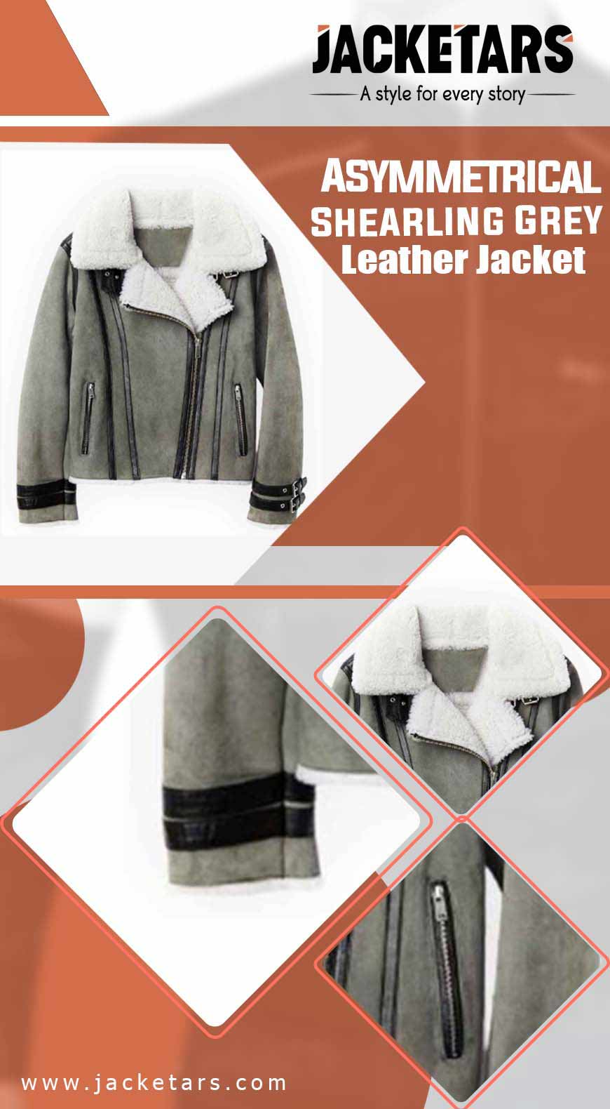 Asymmetrical Shearling Grey Leather Jacket info