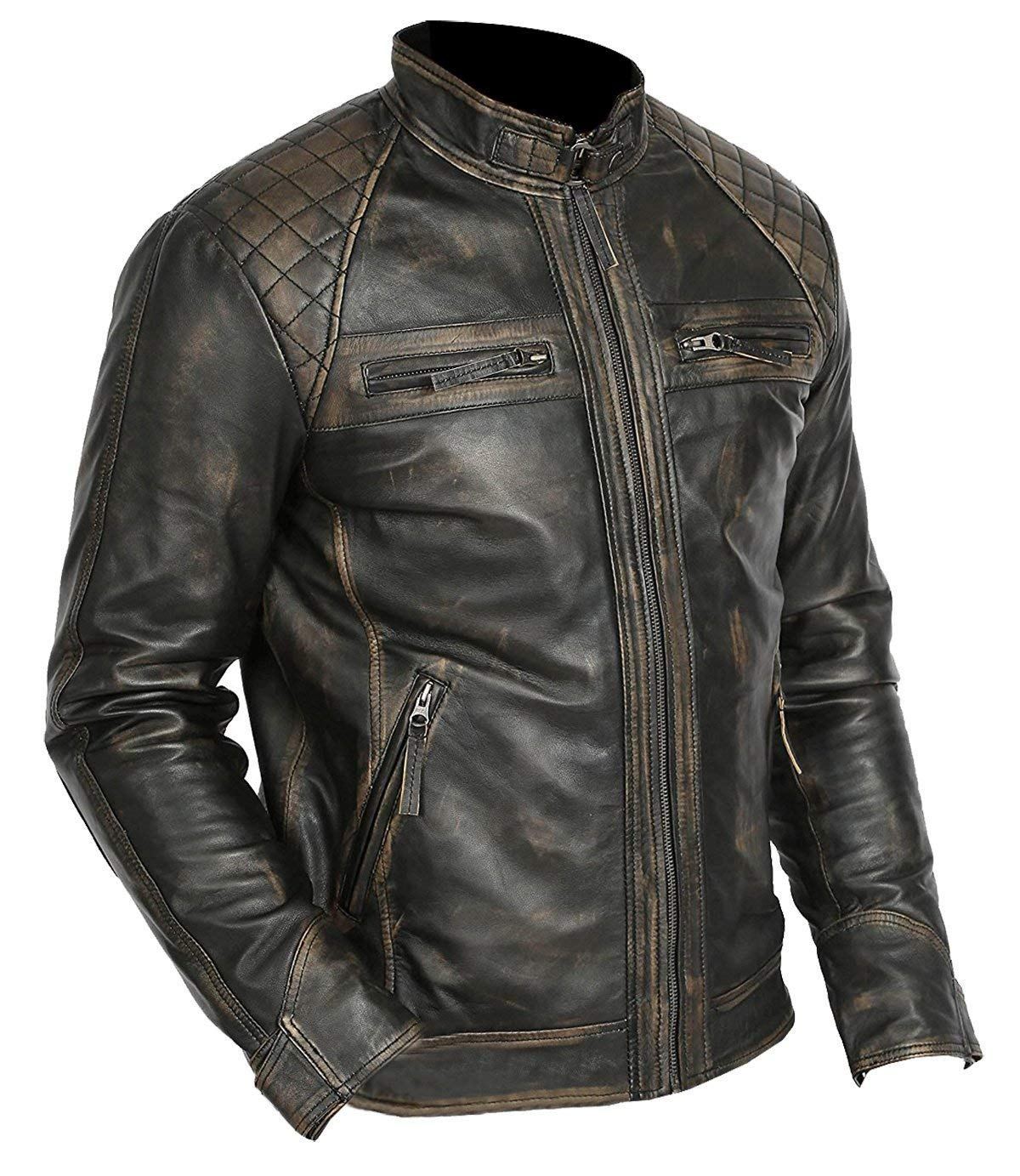 Cafe Racer Retro Motorcycle Leather Jacket | Mens Cafe Racer Jacket