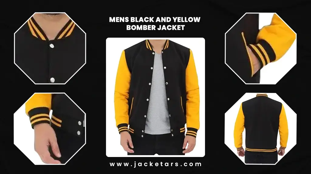 Mens Yellow and Black Bomber Letterman Jacket