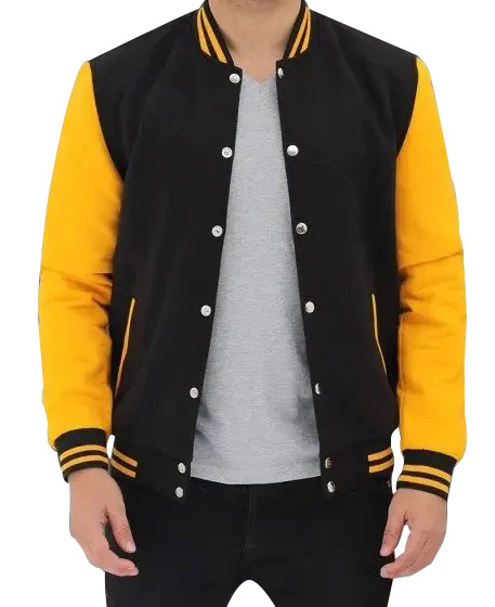 Black and Yellow Bomber Leather Jacket for Men